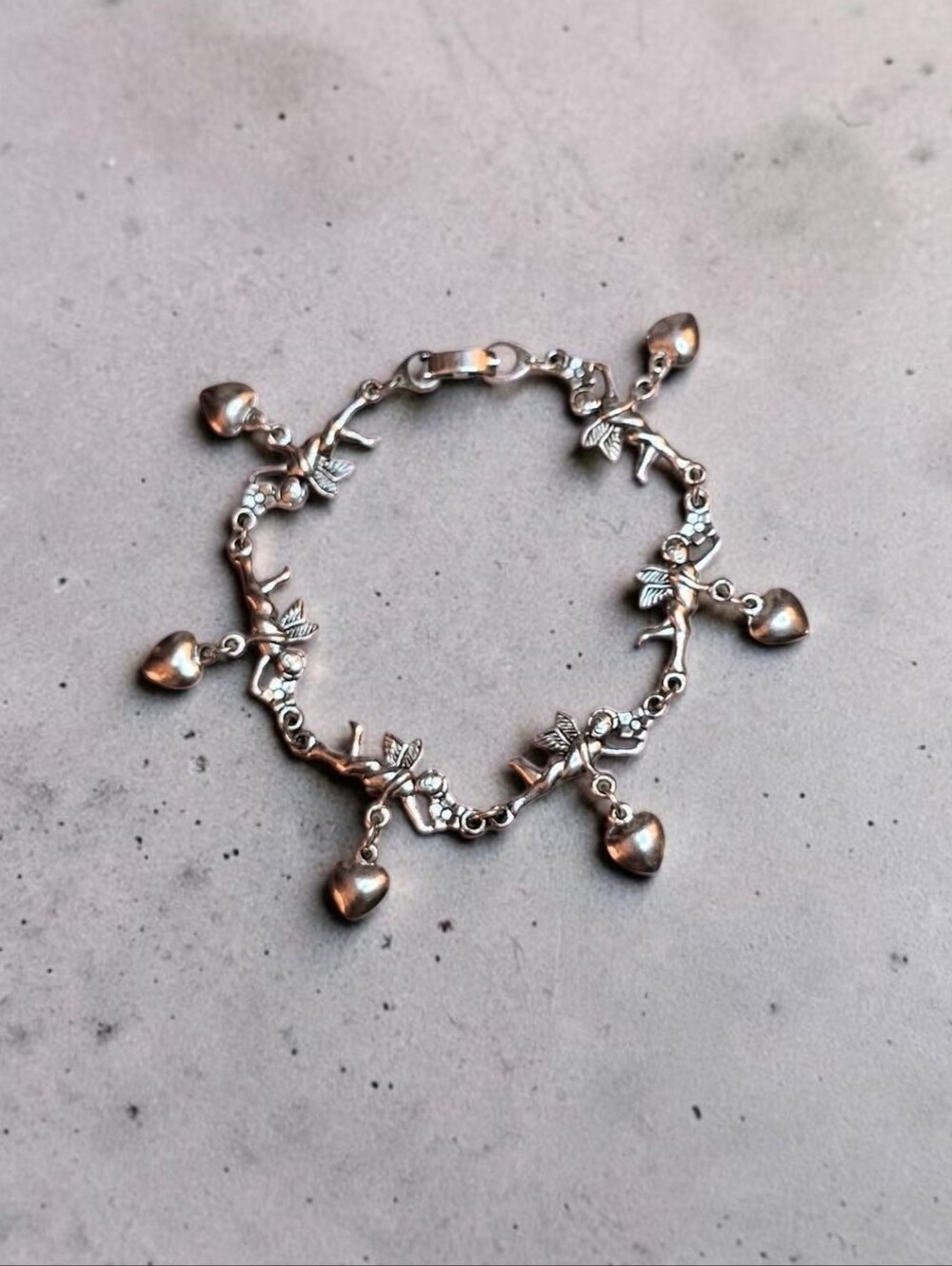 Vintage Silver-tone Cherub and Heart Charm Bracelet